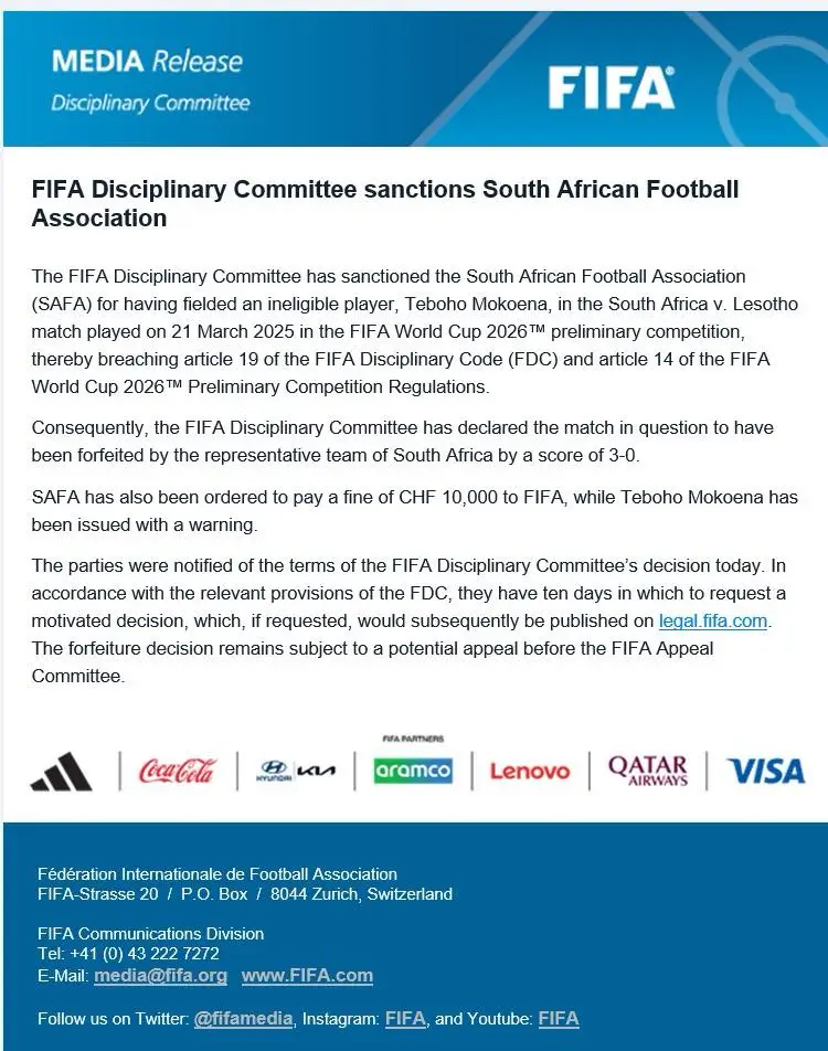 Mondial 2026 : l’Afrique du Sud sanctionnée, le Bénin relancé