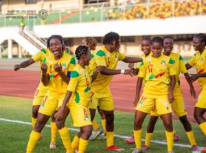 Bénin U20 Égypte éliminatoires Mondial 2026 avec Romaine Gandonou célébrant son triplé